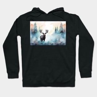 Misty boreal watercolor moose Hoodie